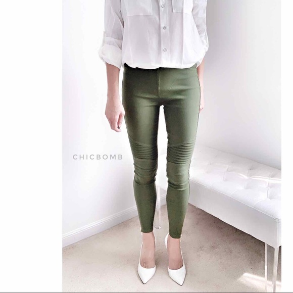 SKINNY MOTO PANTS - OLIVE - Picture 4 of 9